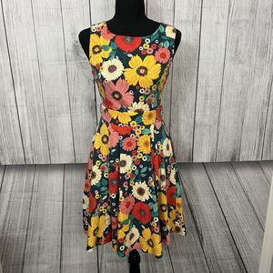 Ixia Women's XS Multicolor Floral Retro A-Line Sleeveless Knee Length Dress